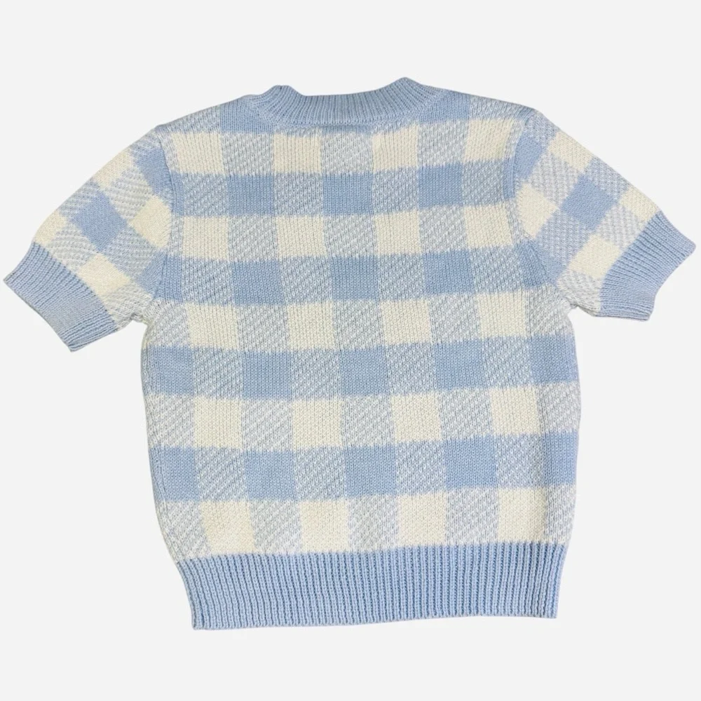 Sweater Top Aeropostale Short Sleeve Blue Gingham Size XS NWT Fall Winter Cozy - Picture 2 of 7